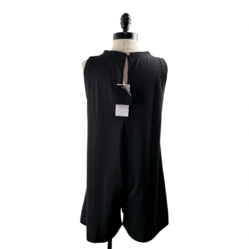 Black Sleeveless Minimalist Romper SZ S Soft Knit Pocket Casual Lounge One Piece